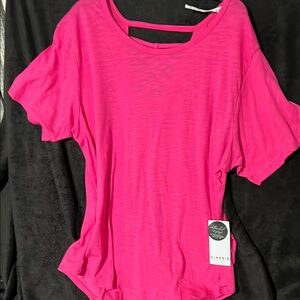 Pink Asymmetrical Flutter Sleeve Tee